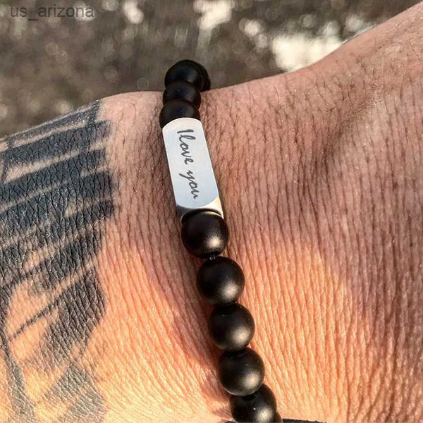 Pulsera con nombre personalizado, placa de identificación de acero inoxidable, pulsera de Buda tibetano con cuentas naturales, pulseras de constelación, envío directo para hombres L230620