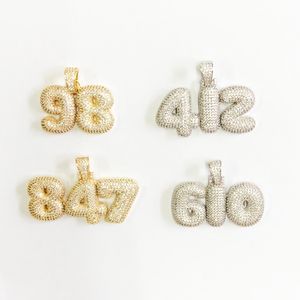 Aangepaste naam bubble nummers kettingen hanger voor mannen vrouwen 0-9 goud kleur met touw ketting kubieke zirkoon hiphop sieraden geschenken