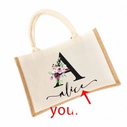 Nombre personalizado Bolsas de asas de arpillera Persalized Dama de honor Bachelorette Fiesta nupcial Chicas Regalos de viaje Lona Yute Tote Shopper Bolsas 34au #