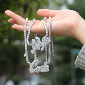 Aangepaste naam Cursive Letter With Tennis Chain Cubic Zirconia Gold Silver Rosegold Colors Necklace Fashion Hip Hop Jewelry261e