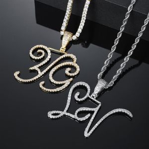 Aangepaste naam Cursive Letters hanger ketting goud zilveren charme mannen vrouwen mode hiphop rock sieraden met touwketen248G