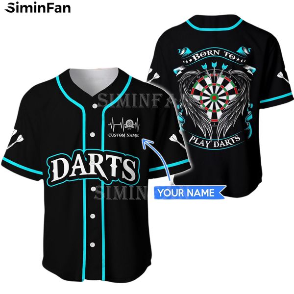 Nom personnalisé fléchettes 3D imprimé hommes Baseball Jersey chemises été sans col Camisa mâle plage t-shirt unisexe femmes noir t-shirt haut 220704