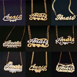 Nom personnalisé Double couche colliers 3D plaque signalétique pendentif couleur or plaqué inoxydable collier ras du cou Hip Hop bijoux cadeaux 230711