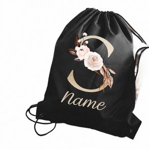 Nom personnalisé Sac à cordon pour école enfant Sac à dos Men Sacs de sport Femmes Sac de yoga Sac à école personnalisée pour fille Draw Sacs à cordes Z3AG #