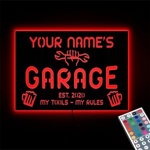 Nom personnalisé Garage néon Rectangle Garage LED signe personnalisé homme grotte LED lampe de nuit décorations murales 220623