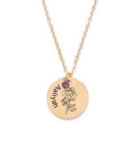 Nombre personalizado Disco de oro Moneda delicada Grabado Mes Nacimiento Collares de flores para mujeres Día de la madre, Regreso a la escuela, Mejores amigos, Regalo de dama de honor