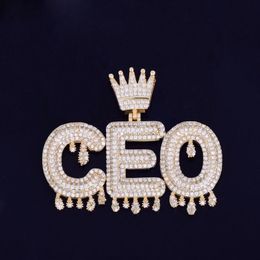 Nome personalizado ouro prata rosegold coroa baile gotejamento iniciais bolha letras corrente pingentes colares para homens mulheres zircão cúbico hip h2647