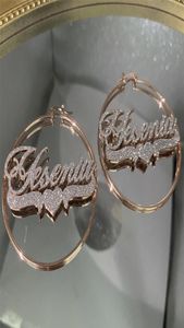 Boucles d'oreilles créoles avec nom personnalisé, en acier inoxydable, scintillantes, grandes créoles colorées, bijoux cadeau pour femmes, 2207186192179