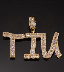 Aangepaste naam Iced Out Baguette Initialen Letters Hip Hop Hanger Chain Gold Silver Bling Zirconia Men039S Hip Hop hanger sieraden6170630