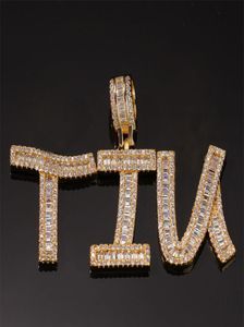 Aangepaste naam Iced Out Baguette Initialen Letters Hip Hop Hanger Chain Gold Silver Bling Zirconia Men039S Hip Hop hanger Jewelry8280394