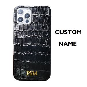 NOMBRE PERSONALIZADO Iniciales Carta Logo Genuiune Fundas de teléfono celular de cuero para iPhone 11 12 Mini Pro Max 11Pro Cubierta accesorio para teléfono móvil dropship