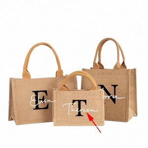 Nombre personalizado Bolso de yute A-Z Burlap Logo Impress Shop Shop Bag Boutique Boutique Small Busin Gift Girls Trip Boda 61xz#