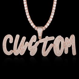 Aangepaste naam brief zirkoon hanger ketting 100% micro pave cz hip hop iced out tennis ketting sieraden dropshipping x0509