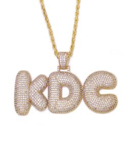 Colliers avec pendentif en lettres de nom personnalisés pour hommes, style Hip Hop, en Zircon cubique, chaîne en or et argent, bijoux 5253293