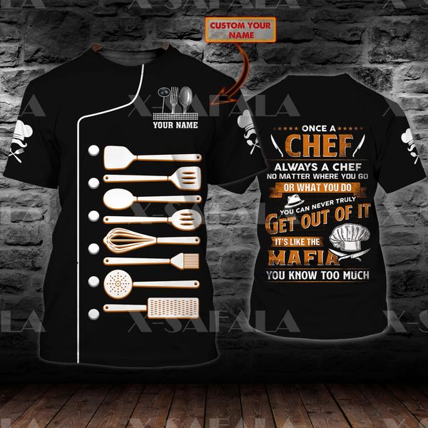 Nombre personalizado Master Chef Kitchen 3D Impreso Top Tee Camiseta de fibra de leche de alta calidad Verano Cuello redondo Hombres Mujer Casual Top 12 220704