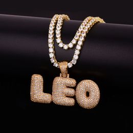 Nom personnalisé hommes bulle lettres pendentifs colliers Hip hop bijoux glace Zircon cubique avec 4 MM Tennis or argent chaîne