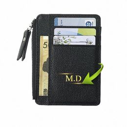 Nombre personalizado Mini Id Card Holder Tarquero Tolde de crédito Zipper Small Coin Purse Organizador Bolsa Bolsa Mey para hombres Wome P2x4#