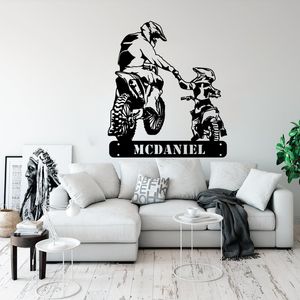 Aangepaste naam motorfiets motor muur sticker kinderen vader motorcross muur sticker speelkamer slaapkamer vinyl home decor