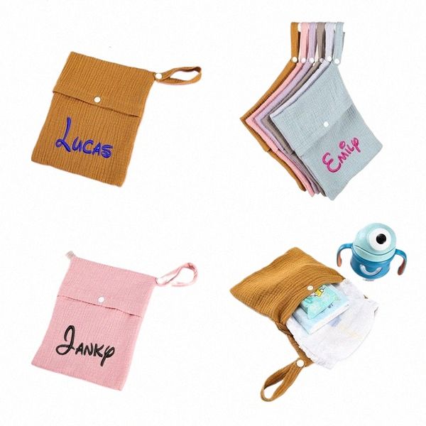 Nombre personalizado Bolsa de pañales multifuncional para bebé Bordado Reutilizable Color sólido Bolsa de pañales de viaje Bolsa de almacenamiento de momia Cott suave W2ue #