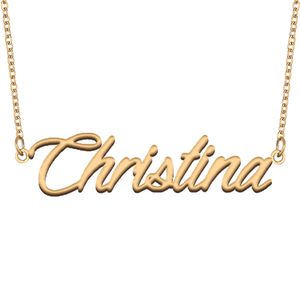 Christina Nameplate Pendentif Nom personnalisé collier pour femmes Charme personnalisé Colliers Acier inoxydable Or et Argent lettre de police