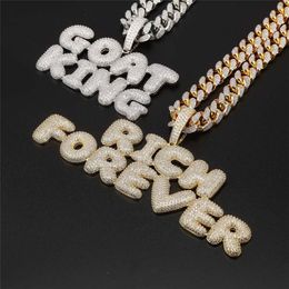Collier Hip Hop personnalisé avec nom, pendentif avec bulles CZ personnelles, collier de rue Rock pour hommes avec Rope278i