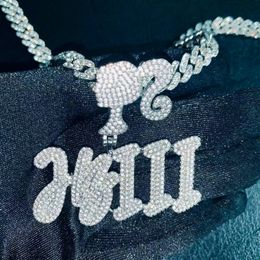 Nom personnalisé collier glacé zircon cubique lettre initiale pendentif chaîne collier femmes tête Portrait crochet Hip Hop bijoux