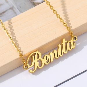 Aangepaste naam ketting gepersonaliseerde roestvrijstalen gouden kettingen vrouwen charmes lange ketting mode-sieraden cadeau collier femme