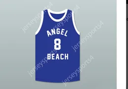 Número de nombre personalizado para hombres Jóvenes/niños 'carne' Tuperello 8 Angel Beach Gators Baloncesto azul Jersey's Revenge Top Stitched S-6XL