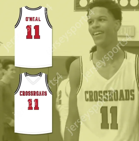 Numéro de nom personnalisé pour hommes / enfants Shareef O'Neal 11 Crossroads School Roadrunners White Basketball Jersey 2 Top cousé S-6XL