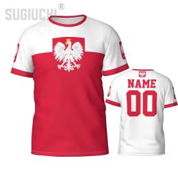 Nombre personalizado Número de Polonia Flagal Emblema polaco Camisetas 3D para hombres Mujeres Tees Jersey Team Fútbol Fans Fans de regalo Camiseta
