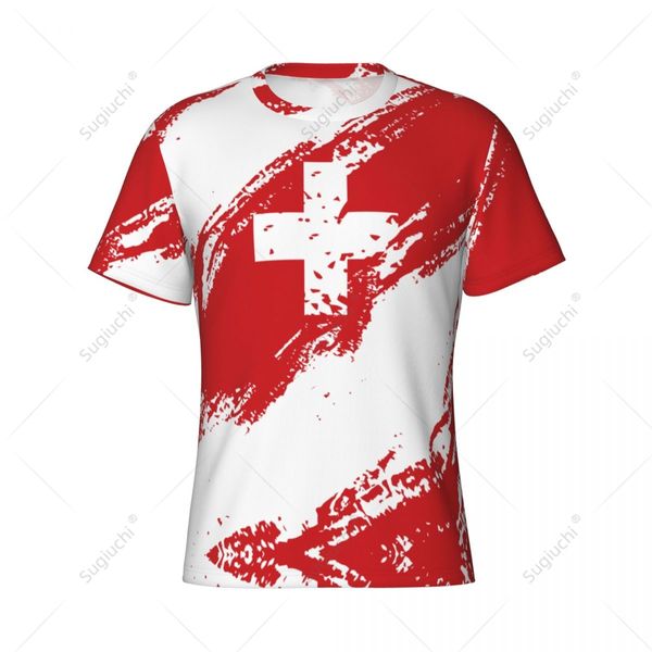 Nom personnalisé Nunber Switzerland Flag couleur hommes T-shirt serré T-shirt Femme T-Tees Jersey pour les fans de football de football