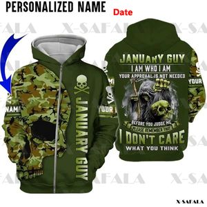 Nom personnalisé Octobre Date d'anniversaire Cadeaux de vêtements uniques au fils Mort du crâne Imprimé Zipper Sweat à capuche Hommes Pull Outwear 220704