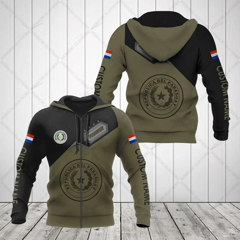 Aangepaste naam Paraguay Emblem Zipper Hoodies Losse unisex oversized sweatshirts winter casual streetwear tops pullover