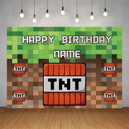 Aangepaste naam Pophone Backdrops Pixel Game Birthday Banner PO Achtergrond Kinderen Baby Boy Party Decor Pocall 220614