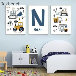 Nom personnalisé Affiche Excavatrice Affiches Nursery Crane Art Peinture Tracteur Impression Nordic Wall Boys Room Decoration 240426