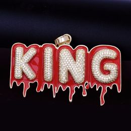 Nom personnalisé rouge huile concassage bulle goutte à goutte lettre chaîne colliers pendentif Zircon hommes Hip Hop bijoux avec corde Chain251K