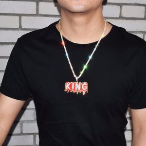 Collar con nombre personalizado para hombre, joyería de Hip Hop con estrella dorada, colgante con letras de burbujas de aceite rojo, calle de Rock con cadena de tenis para regalo