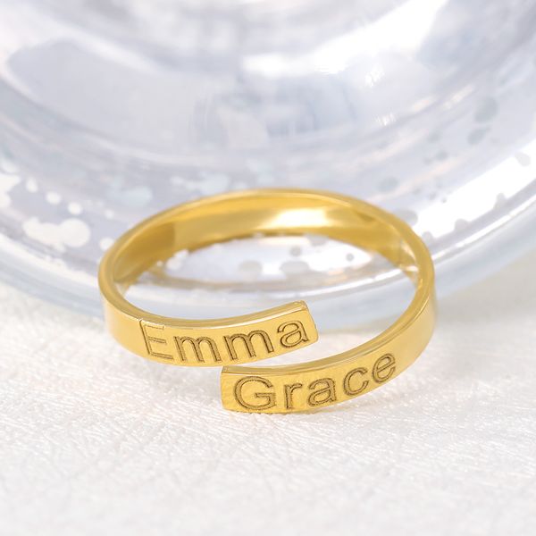 Bague personnalisée en acier inoxydable pour femmes, Double nom gravé, anneau en or avec nom de remorquage, bijoux BFF