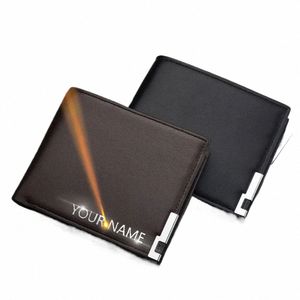 Nom personnalisé court hommes portefeuilles porte-carte mince mâle graver nom portefeuille de haute qualité en cuir PU Mey sac petit sac à main pour hommes 24kd #