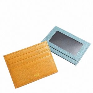 Nombre personalizado Slim Portable Card Solder Mujer Fi de cuero genuino Fi Billetera de tarjetas de lujo Hombre Vaceta Vacada Monedas Monedas Bolso O2YX#