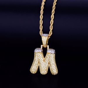 Lettres à bulles de neige pour hommes Colliers Pendentif Charm Ice Out Zircon Hip hop Bijoux avec chaîne en corde