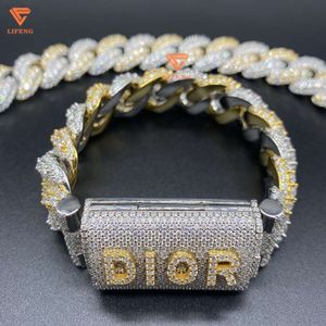Bracelet cubain avec fermoir spécial et nom personnalisé, en Moissanite glacée, Hip Hop, deux tons, diamant