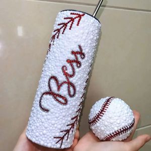 Aangepaste naam Tumbler Baseball Design Gepersonaliseerd Rhinestone 20oz MKINNY roestvrijstalen waterfles met strohermos 240409