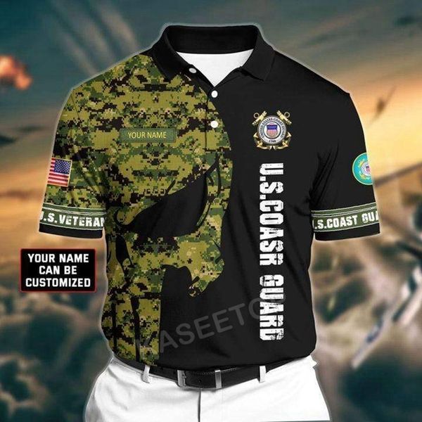 Nombre personalizado Us Air Force Skull Black Camo Pattern Polo Camisa de hombre Camiseta casual de alta calidad 3D Impreso Streetwear Ropa deportiva 220704