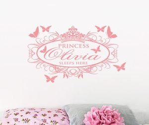 Nom personnalisé Accale mural mural fonds d'écran amovible pour fille décor de chambre princesse Sleep ici Sticker en vinyle mur