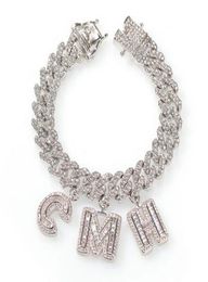 Nom personnalisé Zircon Baguette lettres 12MM strass autrichien chaîne cubaine collier Bracelets cheville pour hommes Women3768838