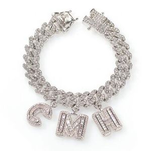 Nom personnalisé Zircon Baguette lettres 12MM strass autrichien chaîne cubaine collier Bracelets cheville pour hommes Women288h