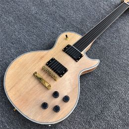 Custom Natural Solid Fretless LP Electric Guitar with Ebony fingerboard