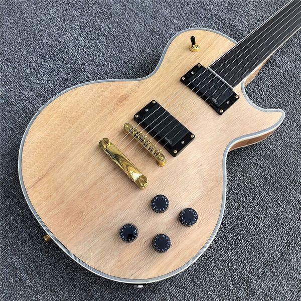 Guitare électrique LP Fretless solide naturel personnalisé avec touche en ébène 2023