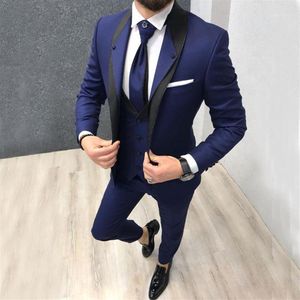 Traje de traje de boda ajustado azul marino personalizado para hombres Trajes de novio Esmoquin 3 piezas Trajes de fiesta para padrinos de boda Esmoquin de boda para Man1174s